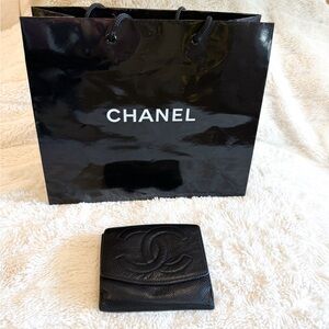 Vintage Chanel Black Leather Compact Wallet
